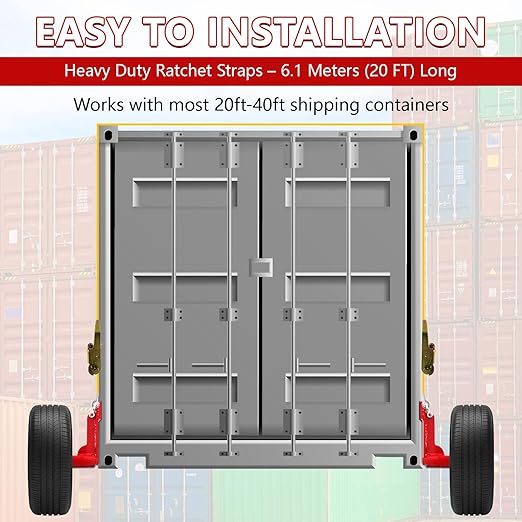 Shipping Container Wheel Kit, Ratchet Straps & Shackles,Shipping Container Accessories,6-Lug Wheels with Heavy-Duty Axles,Heavy-Duty Mobility for 20ft & 40ft Empty Containers