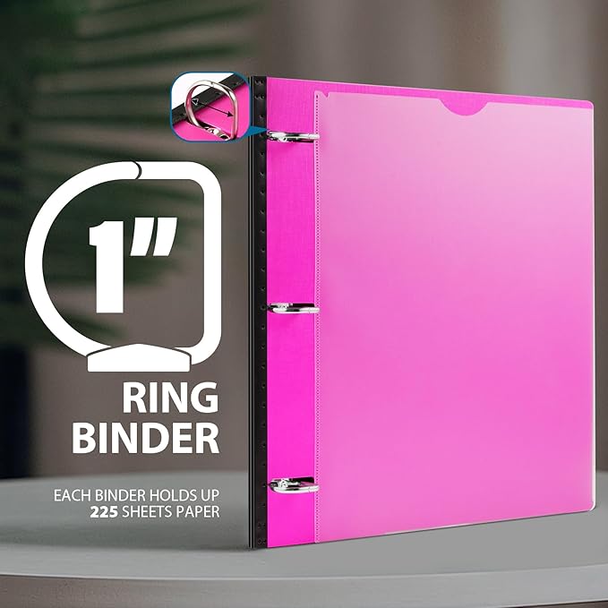 WOT I 4-Pack Telescoping 3 Ring Binder 1 Inch, Expandable Flexible Binder - Patented Design for Easy Portability, Holds 225 Sheets, 4 Bright Colors, Perfect for School, Office&Home Organization
