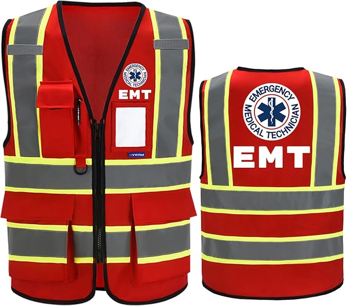 AYKRM Security Vest for Men Women 7 Pockets High Visibility Reflective Safety Vest Front Zipper Meets ANSI/ISEA