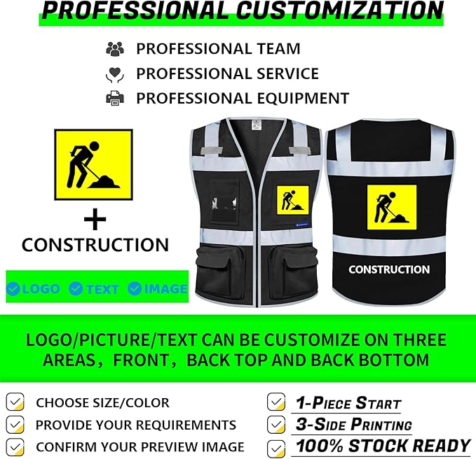BeautyWill Custom Logo Safety Vest Class 2 High Visibility Reflective Vest for Men - Personalized Logo Team Vest