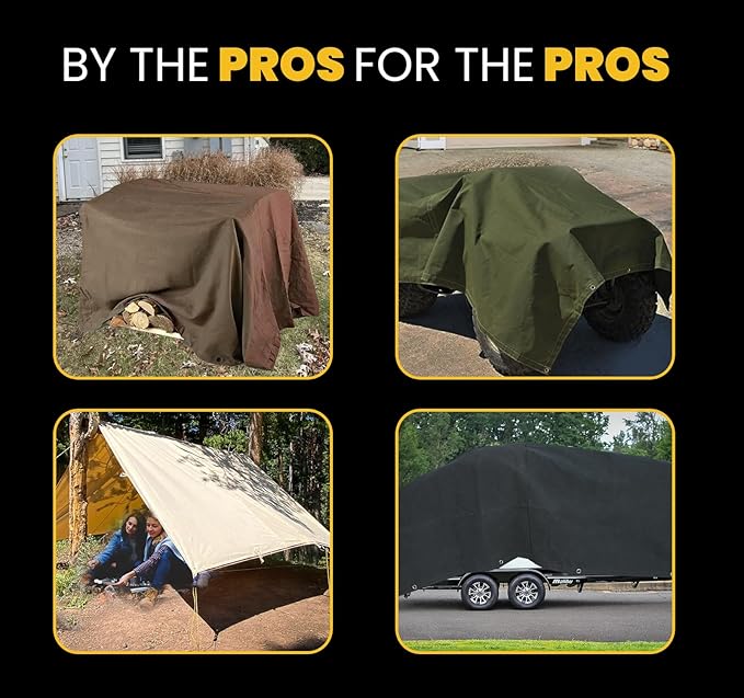 PROTARP Heavy Duty 14 OZ Water Resistant Canvas Tarp, UV Resistant Tarpaulin Cover with Rustproof Brass Grommets, Multipurpose for Canopy, Roof, Camping, Woodpile (Tan 14'X14')