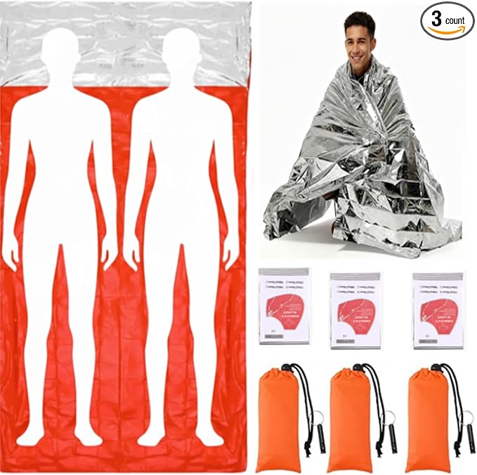 6 Pack 82.7" x 49.2" Emergency Sleeping Bag Emergency Thermal Blanket Survival Bivvy Sack Blanket with Whistle Waterproof Lightweight Portable Shelter for Outdoor Camping Hiking