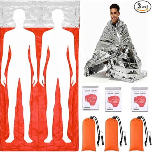 6 Pack 82.7" x 49.2" Emergency Sleeping Bag Emergency Thermal Blanket Survival Bivvy Sack Blanket with Whistle Waterproof Lightweight Portable Shelter for Outdoor Camping Hiking