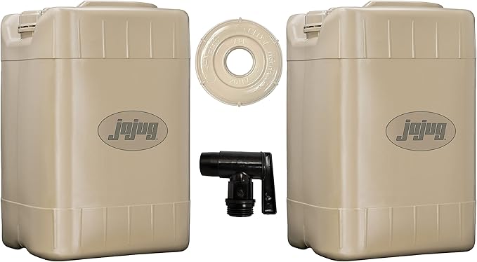Jojug Heavy Duty Water Storage Container, 2 Pack (with Spigot and Extra Cap) (Tactical Sand)