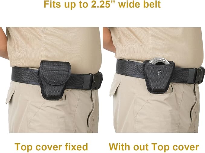 TAFTACFR Molded Single Handcuff Pouch Case for Duty Belt, Law Enforcement Holder With Removable Top Cover and Hidden Snap