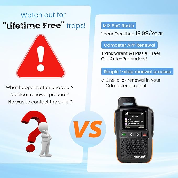 TIDRADIO Global Rapid Walkie Talkies Unlimited Range 4G LTE PoC(Push-to-Talk Over Cellular) Radios Nationwide PTT Long Range Two Way Radio for Family,Company,Logistics 2 Pack TD-M13 with SIM Card