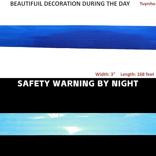 Non Fading Reflective Tape Blue 3 inch Wide, Outdoor Waterproof High Visibility Safety Warning Reflector Sticker Strips (168 feet)