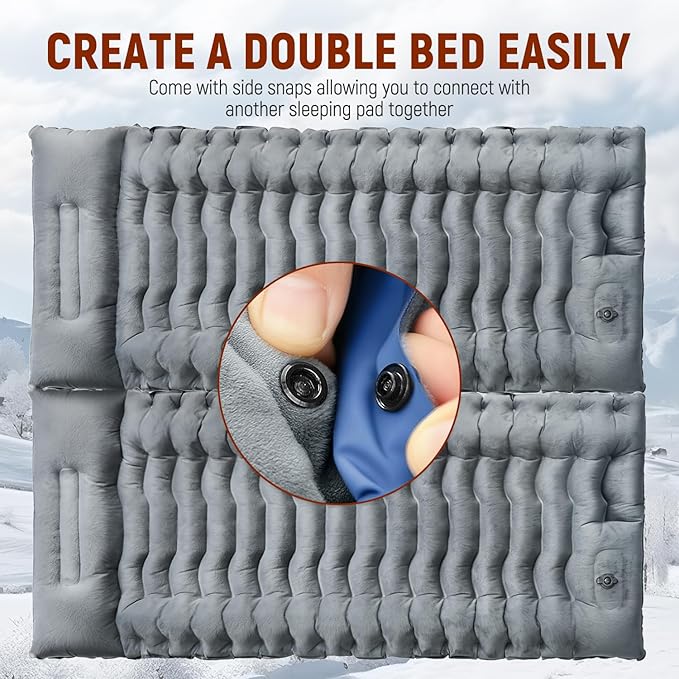 Camping Sleeping Pad, 9.2R-Value Ultralight Inflatable Air Mattress Built-in Foot Pump, Compact & Waterproof for Backpacking, Hiking, Travel - Upgraded Fleece-Lined Version Grey