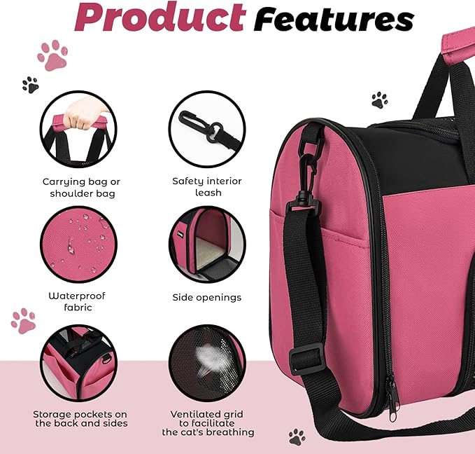 Zavothy TSA Airline Approved Soft-Sided Pet Carrier for Small to Medium Cats and Puppies, Up to 15 Lbs – Collapsible Travel Carrier for Dogs & Cats, Pink