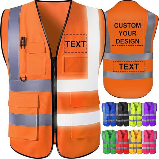 Custom Safety Vest for Men with Logo Pockets High Visibility Reflective Vests Construction Security Workwear