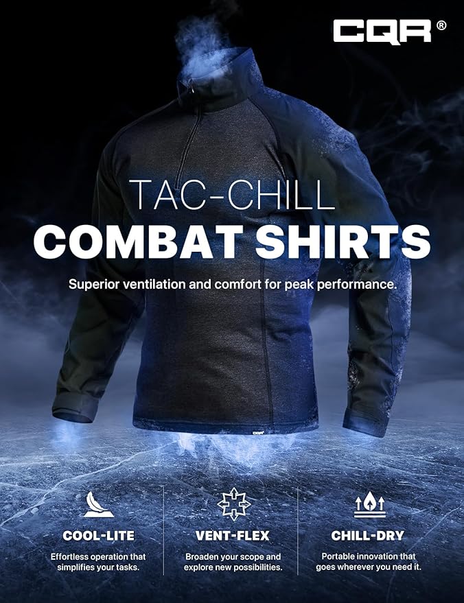CQR Men's Combat Shirt Tactical 1/4 Zip Long Sleeve Military BDU Shirts Camo EDC Top with Pockets
