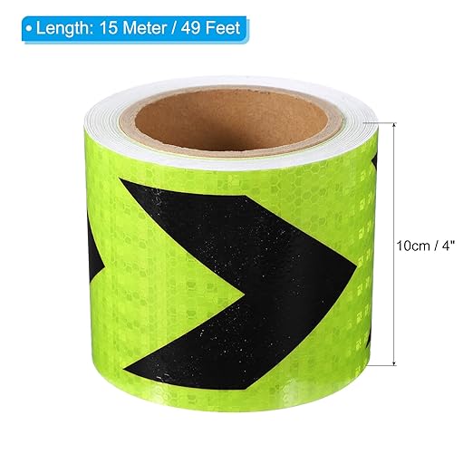 PATIKIL Reflective Tape, 4 Inch x 49 ft Waterproof Self Adhesive High Visibility Safety Warning Arrow Tape Outdoor Reflectors for Trucks Trailers Cars, Green Black
