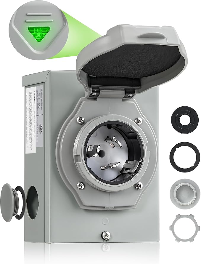 50 Amp Generator Inlet Box, NEMA SS2-50P Power Inlet Box, 3-Prong Waterproof Generator Power Inlet Box with Indicator, Pre-Drilled, 125/250V 12500W, for Emergency Use, ETL Listed H97OB06