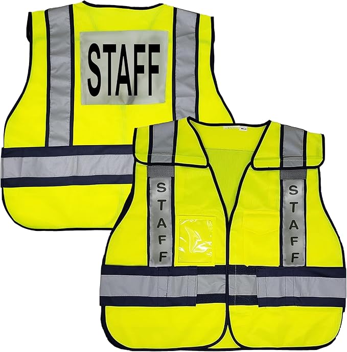 VIEWBRITE Reflective (Class 2) Staff Vest Lime Green - 5 Point Breakaway High Visibility Yellow Staff Safety Vest