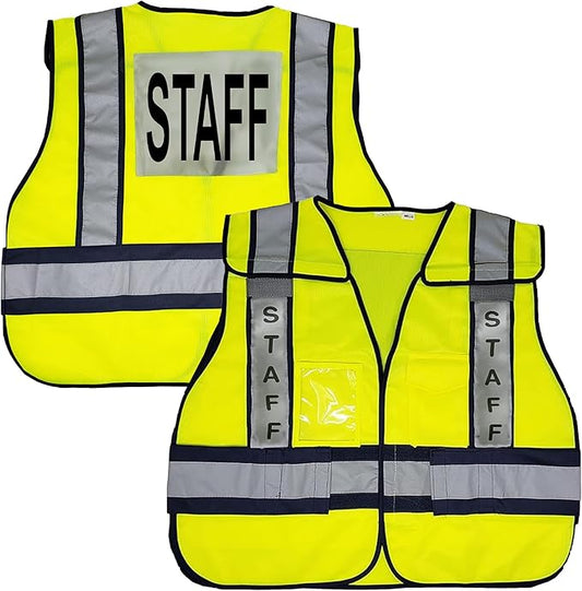VIEWBRITE Reflective (Class 2) Staff Vest Lime Green - 5 Point Breakaway High Visibility Yellow Staff Safety Vest