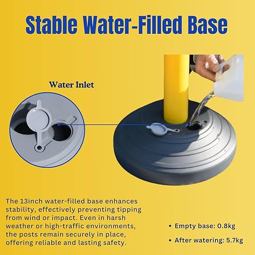 6 Pack 42Inch Crowd Control Stanchions with 10ft Yellow Retractable Belt Crowd Control Barriers 13 Inch Water-Filled Base Retractable Stanchions for Traffic Control (Yellow)