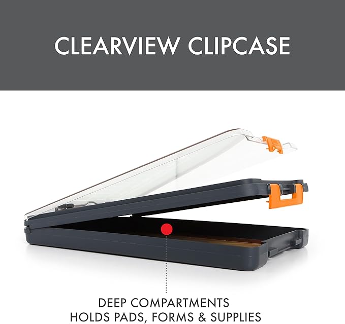 Dexas Clearview Clipcase Dry Erase clipboard, 13.75 x 9.5 Inch, Orange.See Papers Clearly Outdoors,Stay Organized & Dry Ideal for Coaching,Teaching,homeschooling,Art, Trades& Medical pros(Pack of 6)
