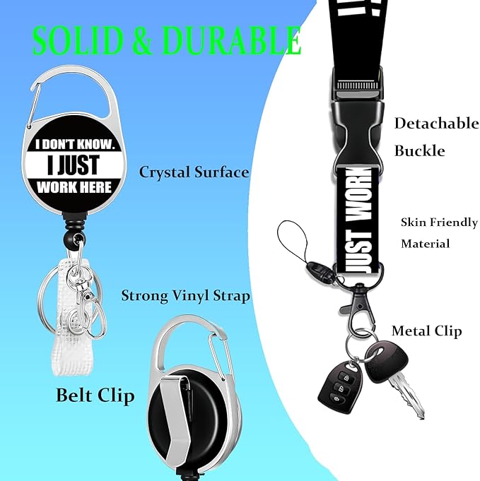 Badge Holder Lanyard Just Work Here ID Card Holders Detachable Name Tag Clips Cute Funny Nurse Teacher Office Gifts Women Man Badge Holder (Work Here)