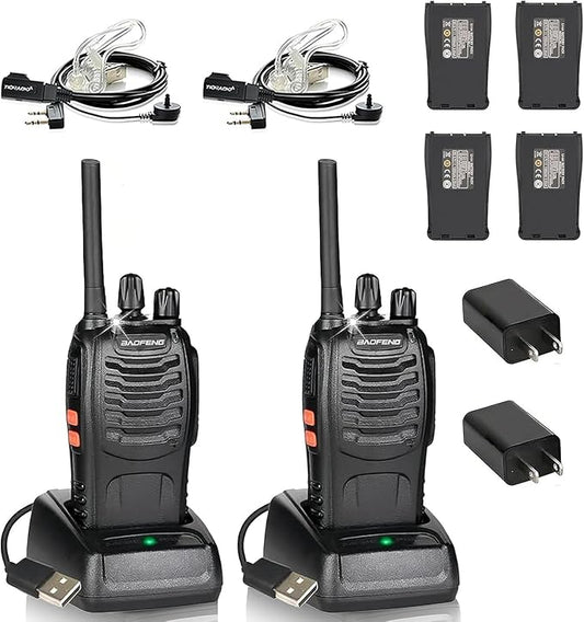 BAOFENG Walkie Talkies Long Range for Adults with 4 Rechargeable Batteries Earpiece, Two Way Radio BAOFENG BF-88A Portable 2 Way Radio for Family Hiking Camping-2 Pack