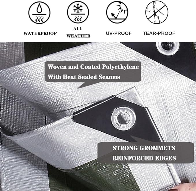 Tarps Heavy Duty Waterproof 16x24ft,TEZONG Silver Tarp 12Mil Plastic Tarpaulin Outdoor Tarp Cover for Emergency Rain,Patio Furniture,Wood,Roof,Camping,Car,Pool