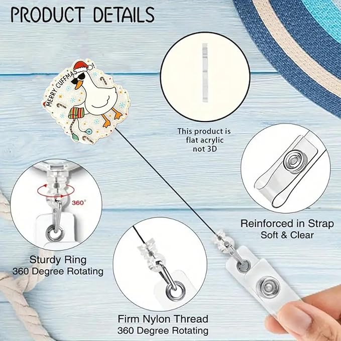 Christmas Funny Goose Badge Reel Retractable Nurse Name Tag Badge Clip with 360°Rotate Alligator Clip & 24” Durable Nylon Cord Candy Xmas Badge Holder for Nursing RN CNA LPN Medical Worker
