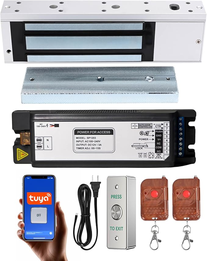 Smart Door Access Control System 1200lbs Magnetic Lock Kit with Tuya App & Remote Control Stainless Steel Exit Button