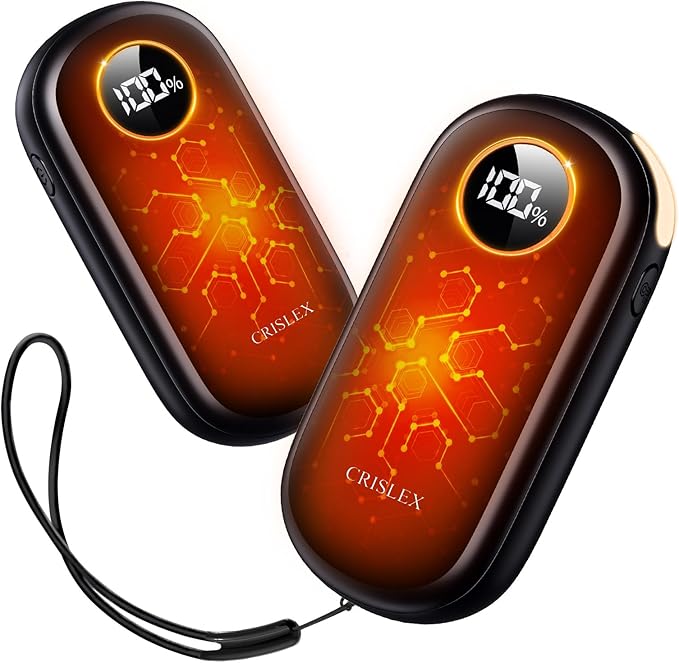 Hand Warmers Rechargeable, Dual-Sided Heating with LED Display, Flashlight, 4 Heating Levels Electric Pocket Heater for Raynauds, Golf, Camping, Hunting, Gifts for Christmas Men Women