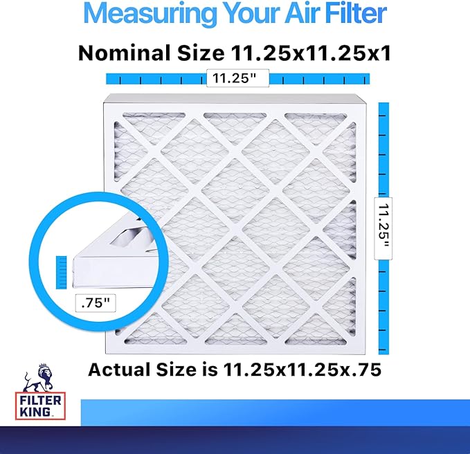 Filter King 11.25x11.25x1 Air Filter | 12-PACK | MERV 8 HVAC Pleated A/C Furnace Filters | MADE IN USA | Actual Size:: 11.25 x 11.25 x .75"