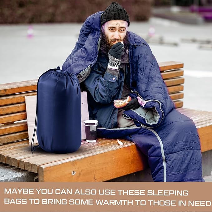 Tranqun 30 Pcs Bulk Sleeping Bags for Homeless Adults, Cold Weather Camping Sleeping Bag Liner with Winter Beanies and Gloves, Waterproof Lightweight for Backpacking Emergency Supplies