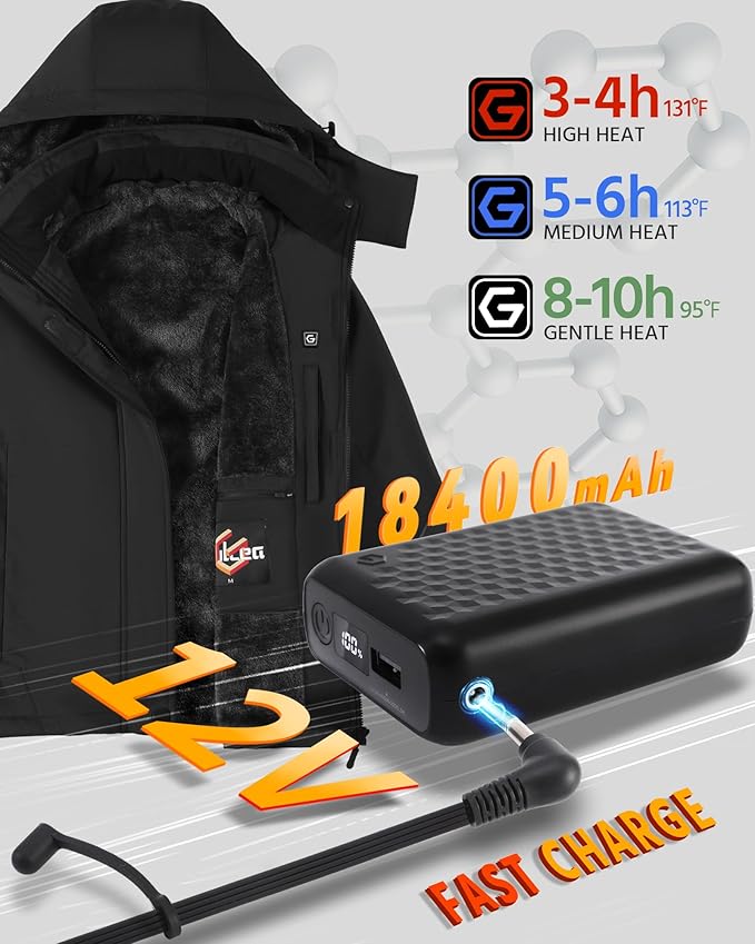 Wulcea Graphene Heated Jacket For Women 12V 18400mAh Fast Charge With Large Capacity