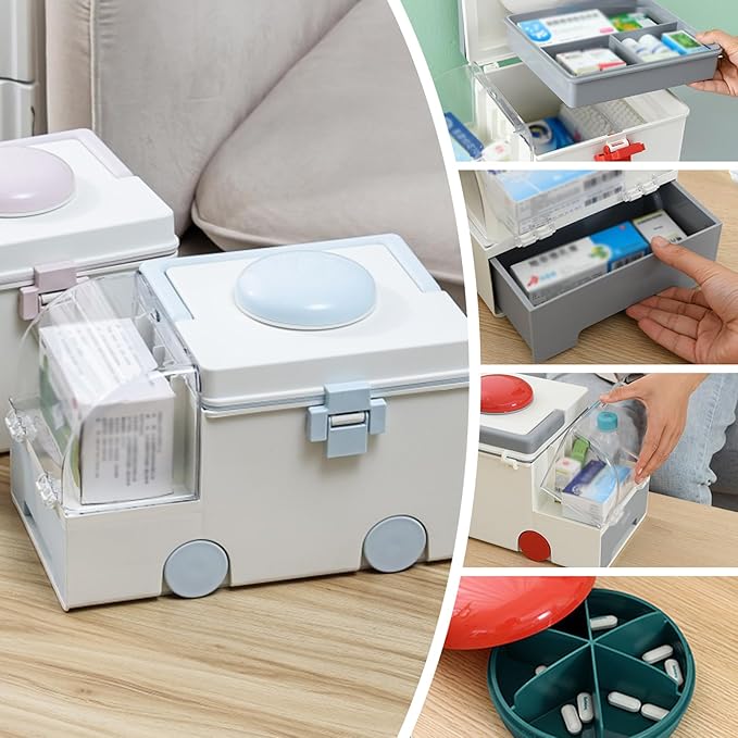 Medicine Storage Box Large Capacity First Aid Box Plastic Medical Supply Organizer with Compartments and Handle Medicine Storage, Organizer, First Aid, Medical