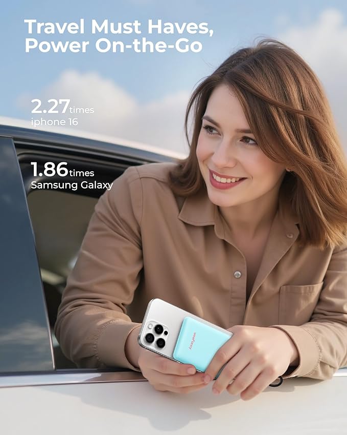 Small Portable Charger 10000mAh, Mini Power Bank with LED Display, 22.5W PD Fast Charging USB-C Battery Pack, Compact Lightweight Travel Charger Compatible with iPhone Samsung Android, Blue