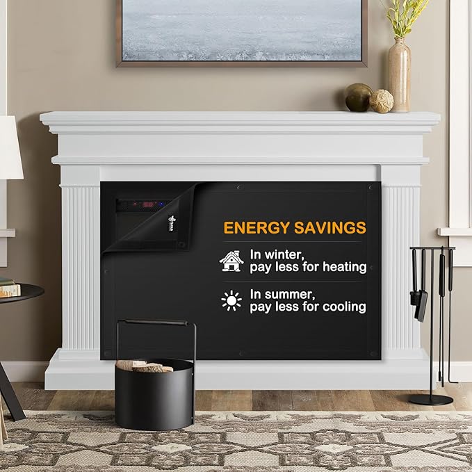 FLASLD Magnet Fireplace Cover Blocker, 36" x 32" Fireplace Blanket Stops Overnight Heat Loss, Fireplace Draft Stopper Save Energy Black