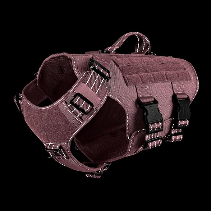 ICEFANG GN3 Tactical Dog Harness for Large Dogs, 6X Quick-Release Buckles,Dog Molle Vest with Handle,3/4 Body, Hook and Loop Panel for ID Patch,No Pulling Front Clip (L (Chest :28"-35"), Pink)