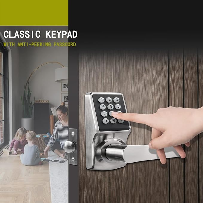 Keypad Door Lock with Handle, Digital Door Lock with Keypad Set,Keyless Entry Door Locks with Handle-IC Card and Anti-peep Password- Brushed Nickel-2PACKset