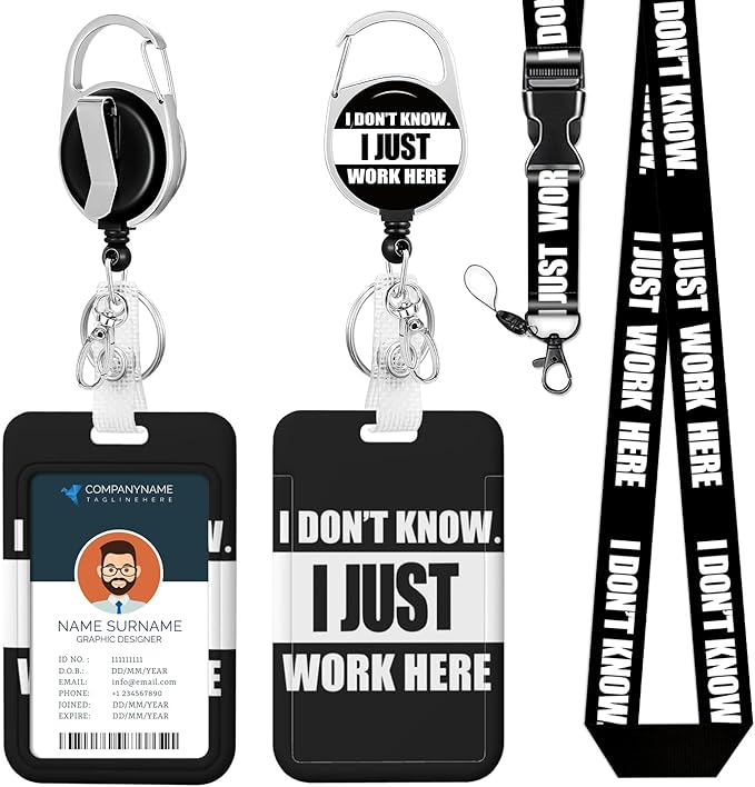 Badge Holder Lanyard Just Work Here ID Card Holders Detachable Name Tag Clips Cute Funny Nurse Teacher Office Gifts Women Man Badge Holder (Work Here)