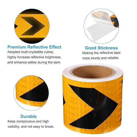 PATIKIL Reflective Tape, 4 Inch x 49 ft Waterproof Self Adhesive High Visibility Safety Warning Arrow Tape Outdoor Reflectors for Trucks Trailers Cars, Yellow Black