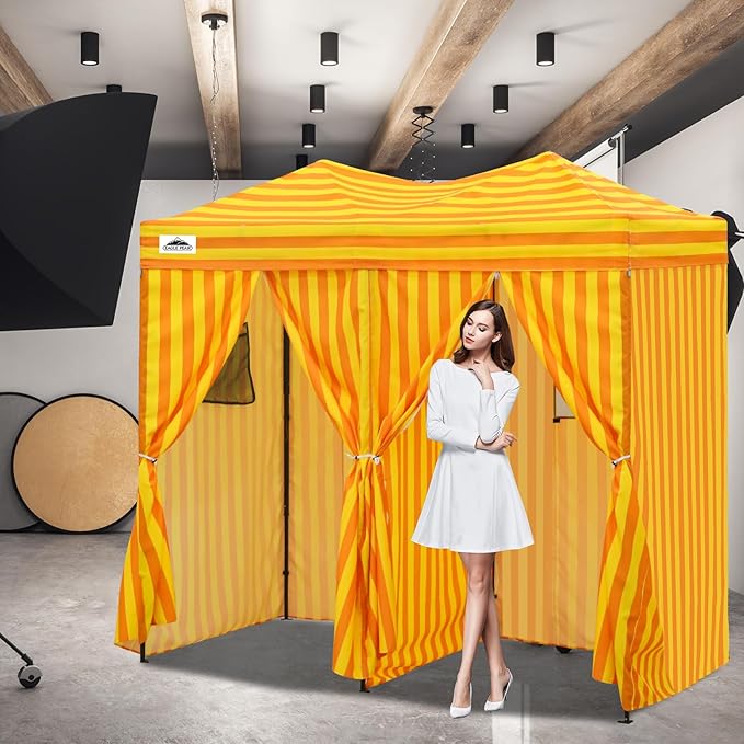 EAGLE PEAK Outdoor Changing Room 8x4, 2 Room Pop Up Portable Changing Room, Sun Shelter, Pop Up Changing Tent for Beach or Pool,Portable Dressing Room for Photoshoots (Yellow/Orange)