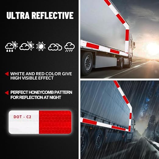 Reflective Tape, 2 Inch x 30 Feet - High Intensity - Red & White Reflective Safety Tape Waterproof Conspicuity for Trailer Reflector Trucks Bikes Baby Strollers Helmets