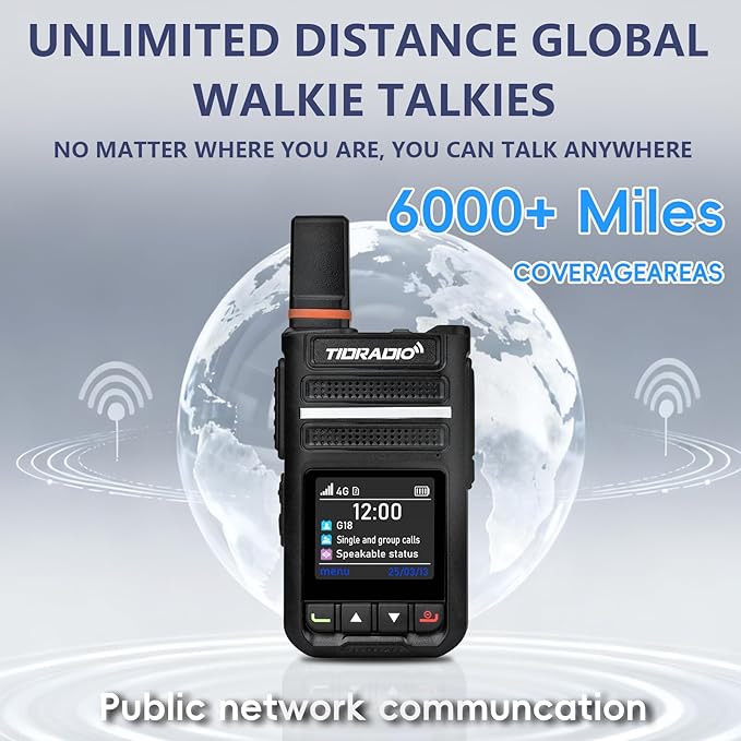 TIDRADIO TD-G18 Rapid Unlimited Range Walkie Talkies, Long Range Two Way Radios 6000+ Miles, Nationwide PTT 4G LTE PoC Radio with SIM Card Global Use for Family, Logistics, Company -2pcs