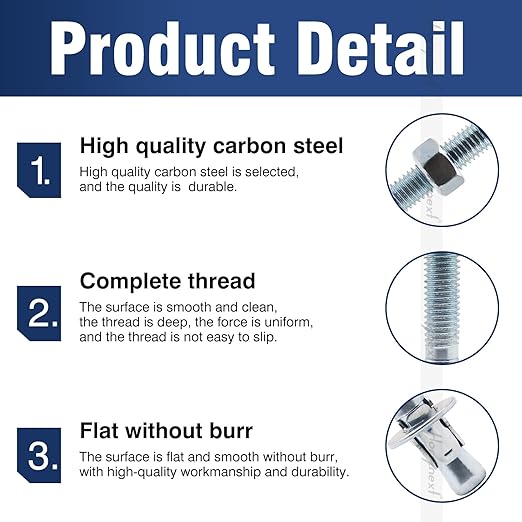 1/2" x 4-1/4" Wedge Anchor, for Cement and Concrete only, zinc-Plated Carbon Steel Screws and lag Bolts （20pcs