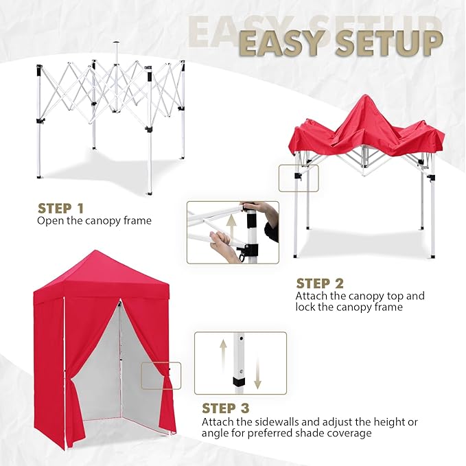 EAGLE PEAK 5x5 Instant Canopy with 4-Side Wall Panels, Small Pop up Portable Canopy Tent with Carry Bag, Light Weight Sun Shelter for Sports, Camping and Beach, Red