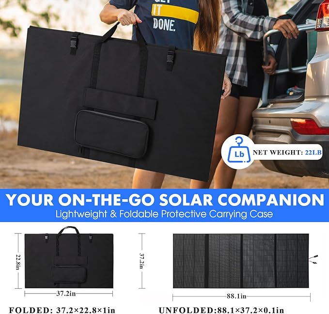 450 Watt Portable Solar Panel for Power Station, 36V Foldable Solar Panel 25% High Efficiency IP68 Waterproof with 10ft 4-in-1 Cable and 10×DC Adapter, Adjustable Kickstand for Camping RV