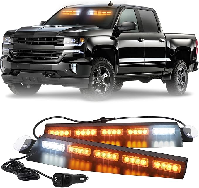 XRIDONSEN 34 inch Emergency Visor Lights Bar 40 LED Amber Strobe Lights Interior Front Windshield Warning Flashing Hazard Safety Light w/White Take Down for Snow plow Tow Trucks Construction Vehicles