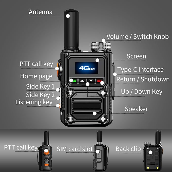 Global Walkie Talkies with SIM Cards 2-Pack - Unlimited Range Two-Way Intercoms with 5000mAh Rechargeable Battery - PoC Two Way Walkie-Talkie for Security, Outdoor Adventures & Travel Teams