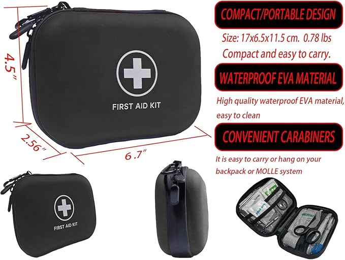 First Aid Kit 150 Piece Emergency Kit for Home, Camping, Cars, Hiking, Travel, Outdoor, Adventure Portable Survival IFAK Kits (Black)