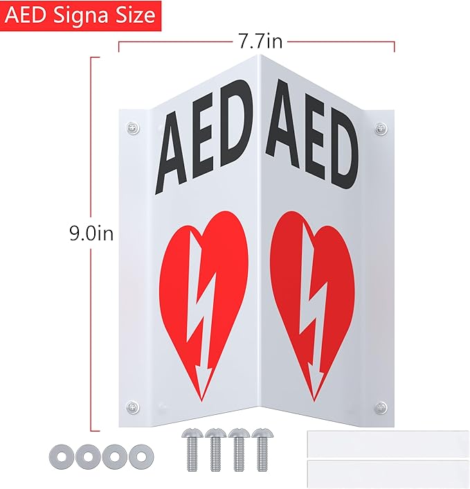 AED Projecting Acrylic Emergency Sign: 9" x 7.7" Size Inches AED Sign - Sturdy AED Projecting Signage for Wall Mounting in Public Spaces.
