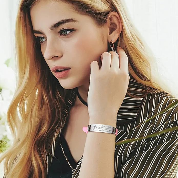 VNOX Medical Alert Bracelets for Men & Women Kids with Free Engraving Adjustable Stainless Steel Mesh Emergency Medical ID Bracelets Wristband