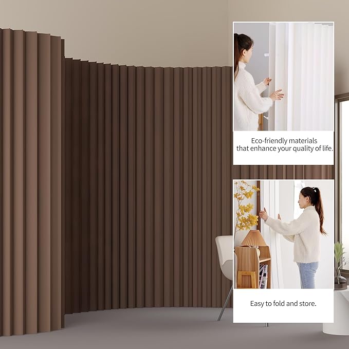Foldable Room Divider Privacy Screens Movable Temporary Wall Space Partition, 5.25~9.19 FT Tall, 6.56~16.5 FT Width, Choice of Various Sizes and Styles(Brown)