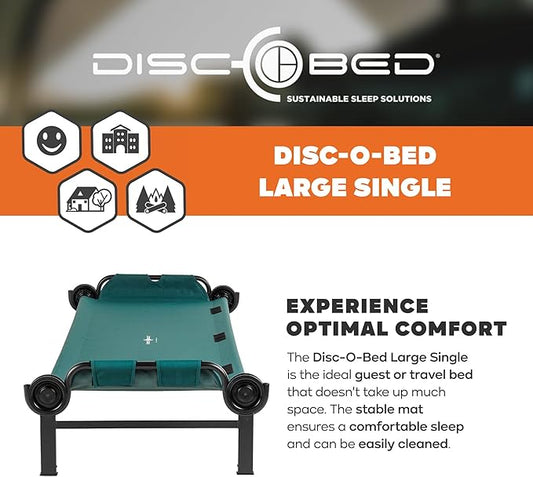 Disc-O-Bed Large Outdoor Modular 1 Person Single Camping Cot Portable Bed for Adults, Sleep Solution for Tents, Green